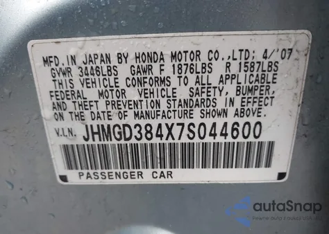 2007 Honda Fit из США, поврежденный, VIN JHMGD384X7S044600